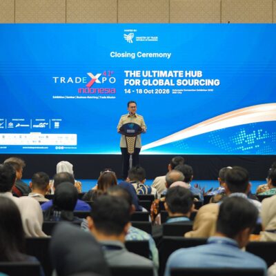 Menteri Perdagangan, Budi Santoso melakukan konferensi pers penutupan Trade Expo Indonesia (TEI) ke-41 di BSD City, Tangerang, Banten/Ditjen PEN Kemendag RI