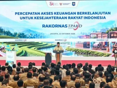 Presiden Prabowo Subianto memberikan arahan saat acara Rapat Koordinasi Nasional Tim Percepatan Akses Keuangan Daerah (Rakornas TPAKD) 2026 di JIExpo Kemayoran, Jakarta (Foto: Antara Foto/Fauzan)